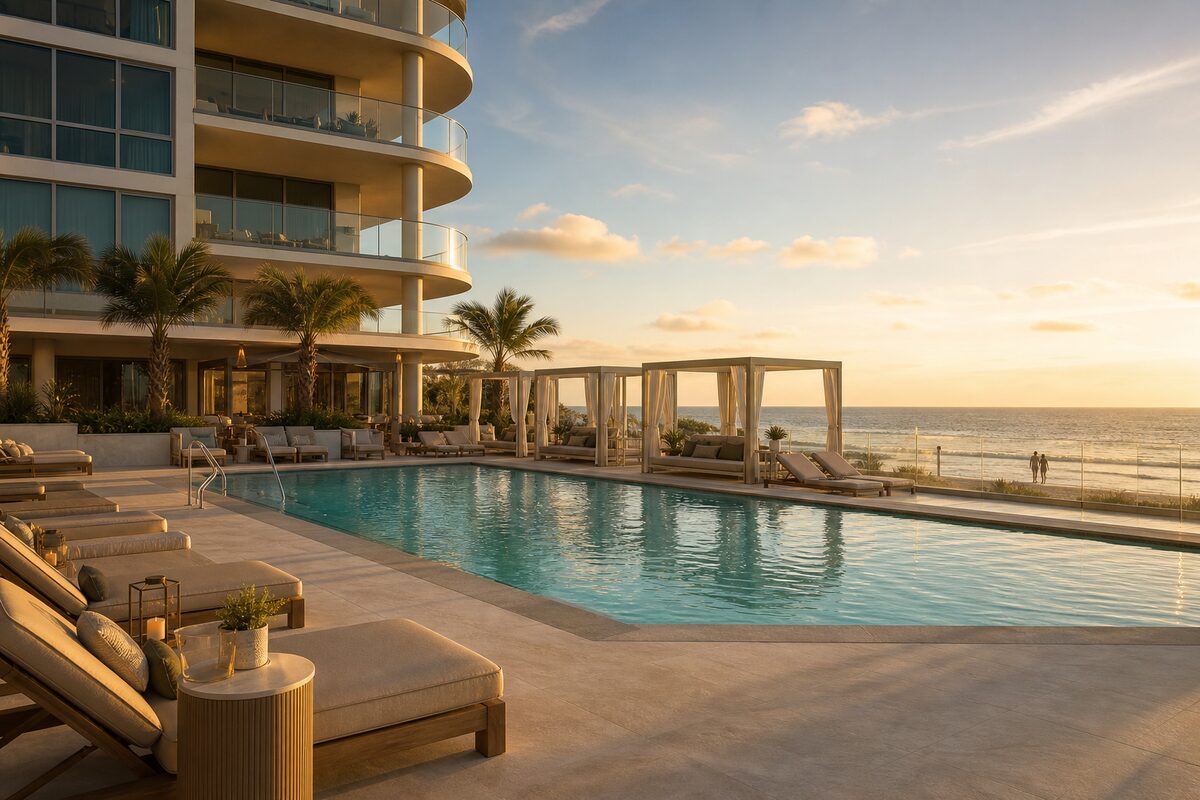 Illustrative image of the Seabreeze Towers oceanfront pool deck